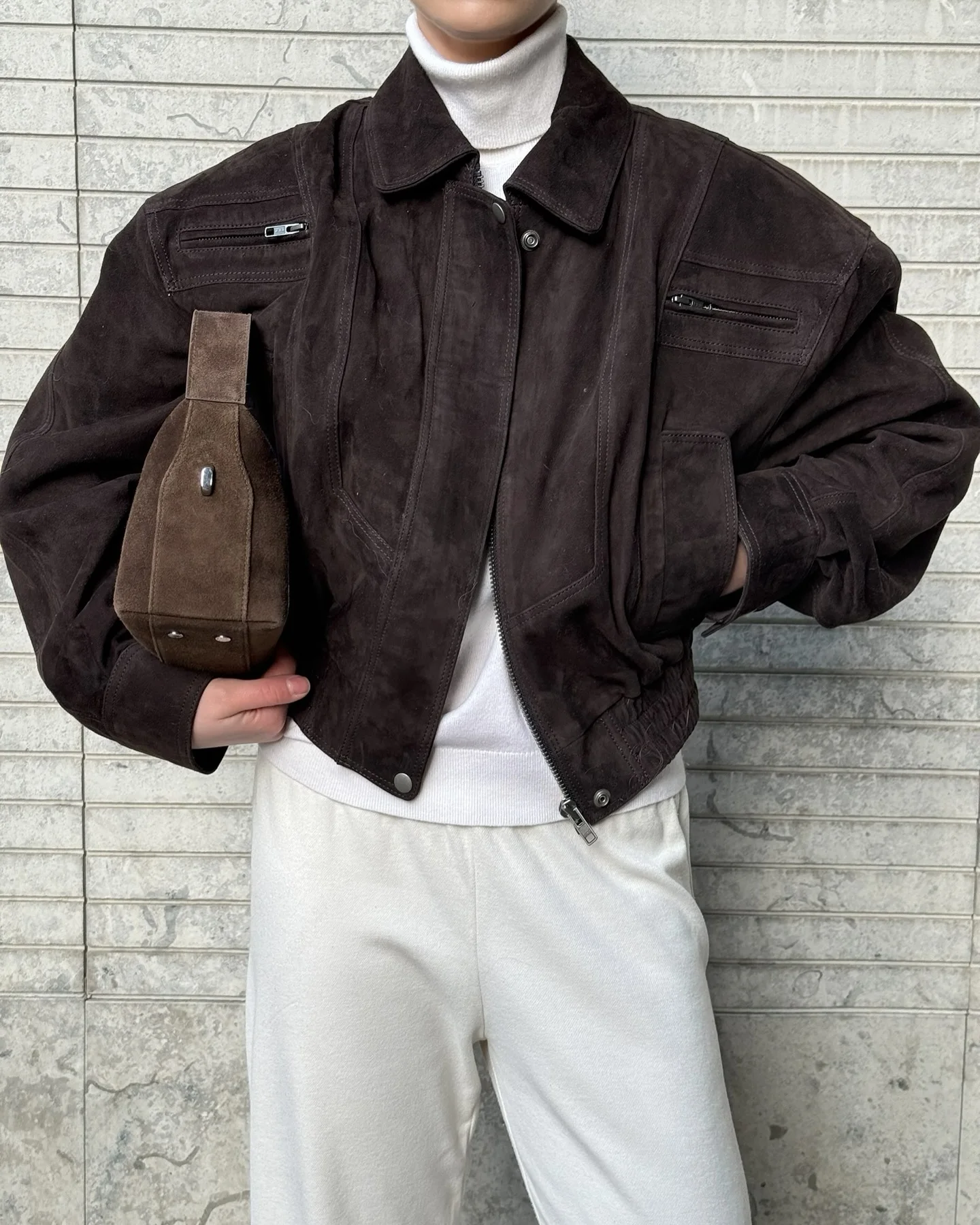 Women's Camel Suede Cropped Jacket Vintage Lapel Collar Long Sleeve Zipper Up Bomber Jackets 2026 Lady Casual Streetwear