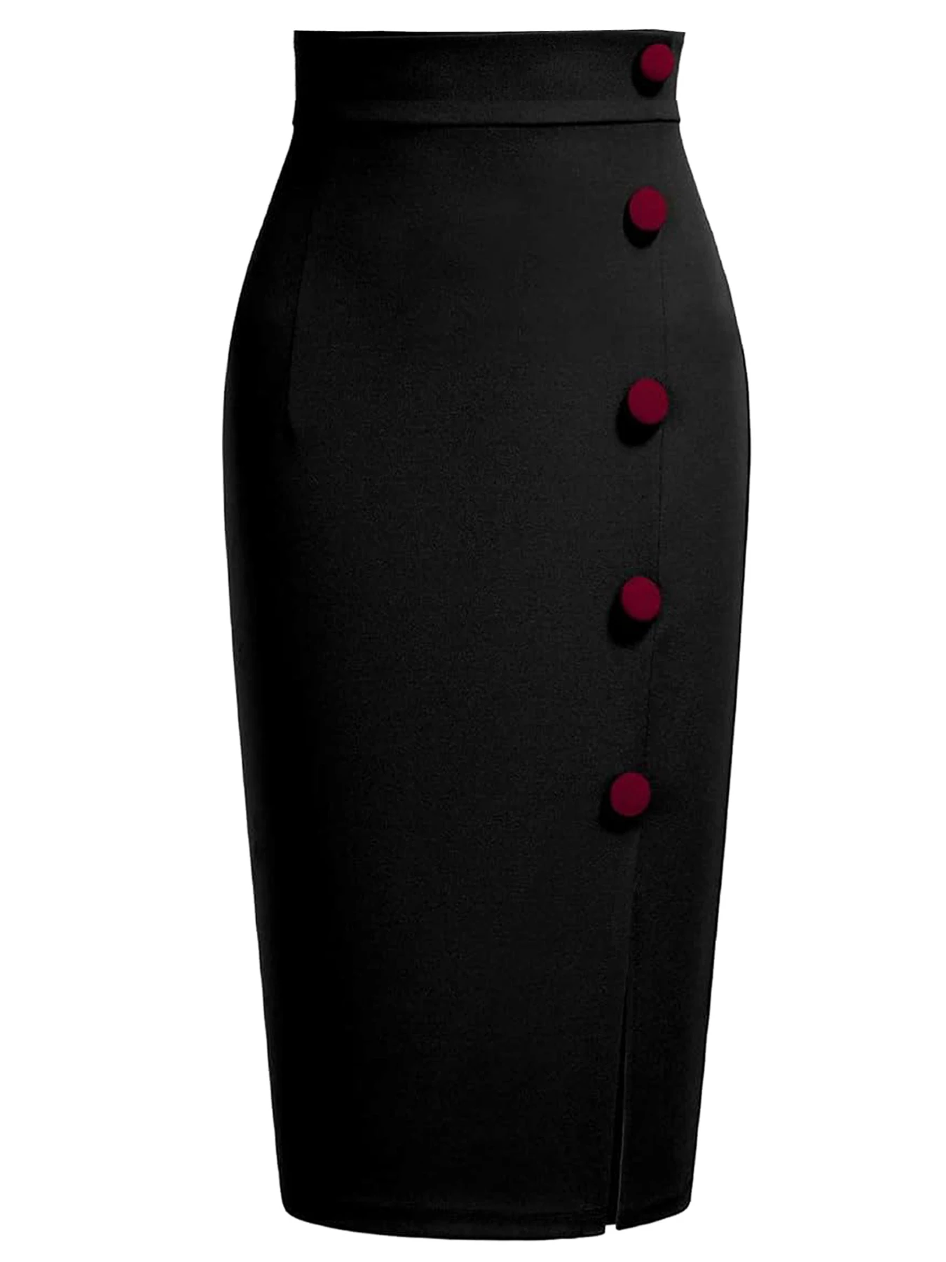 Women Wear to Work Pencil Skirts for Women Elastic High Waist Split Button Knee Length Bodycon Skirt