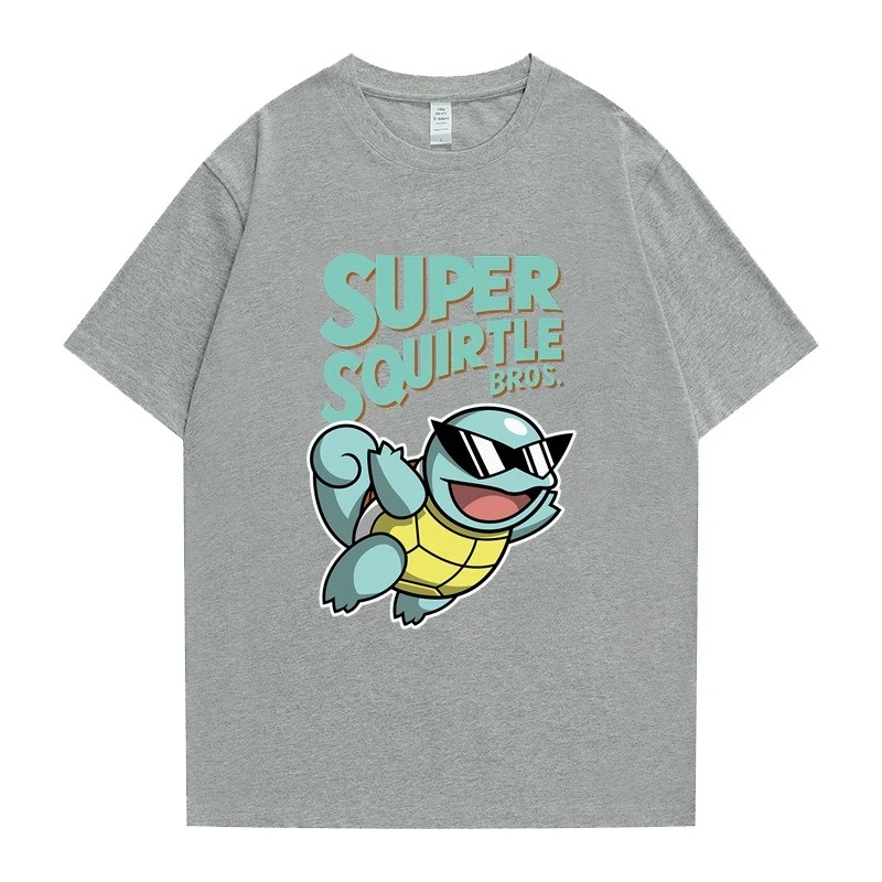Pokemon Squirtle Sunglasses Graphic Tee Men Oversized Cotton Tshirt Streetwear Harajuku Summer Casual Tops