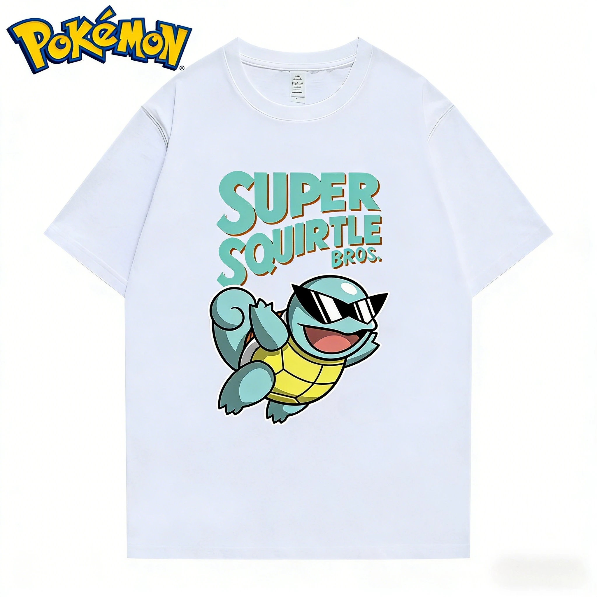 Pokemon Squirtle Sunglasses Graphic Tee Men Oversized Cotton Tshirt Streetwear Harajuku Summer Casual Tops