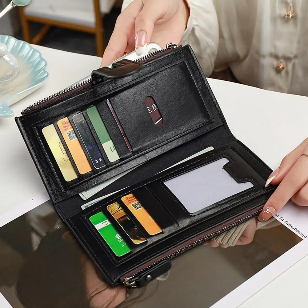 Luxury Fashion PU Leather Long Wallet Women's Slim Clutch Purse with Zipper Coin Pocket for Designer Style Elegant Daily Use