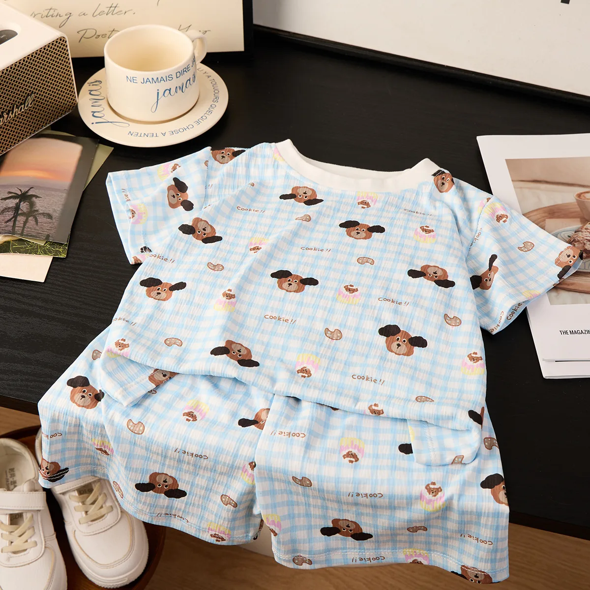 Girls Boys Cartoon Print Sweet Pajamas Short Sleeve Round Neck T-shirt+pants Sleepwear Kids Summer Casual Clothing Sets Pyjama