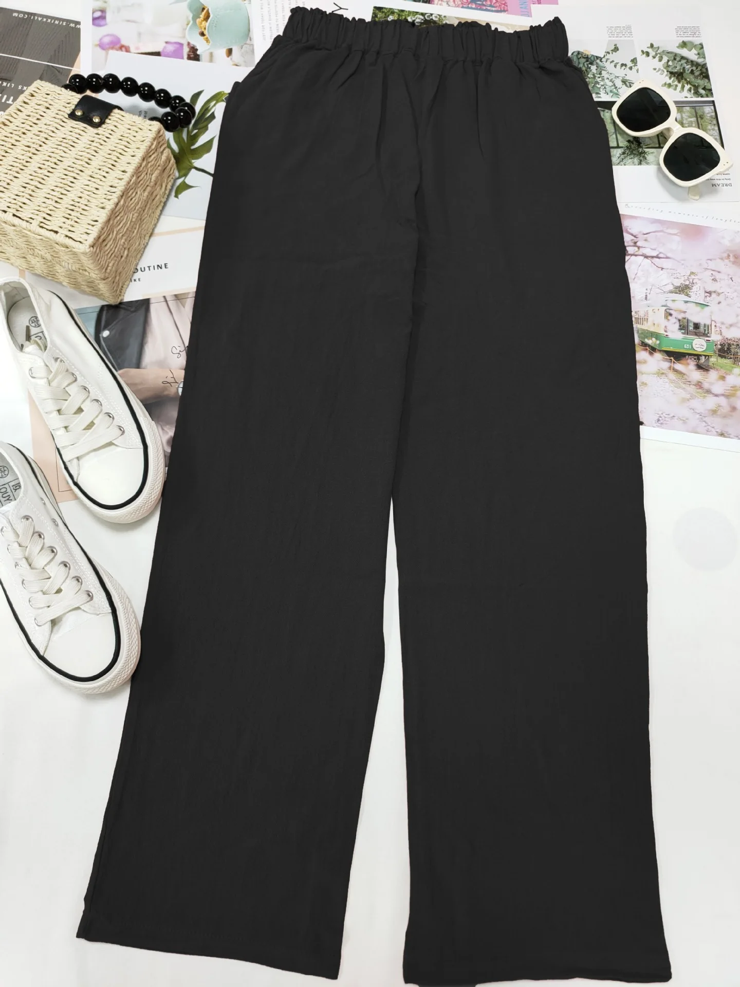 2026 Boho Linen Blend Cropped Pants for Women High Elastic Waist Button Fly Rolled Hem Trousers with Side Pockets