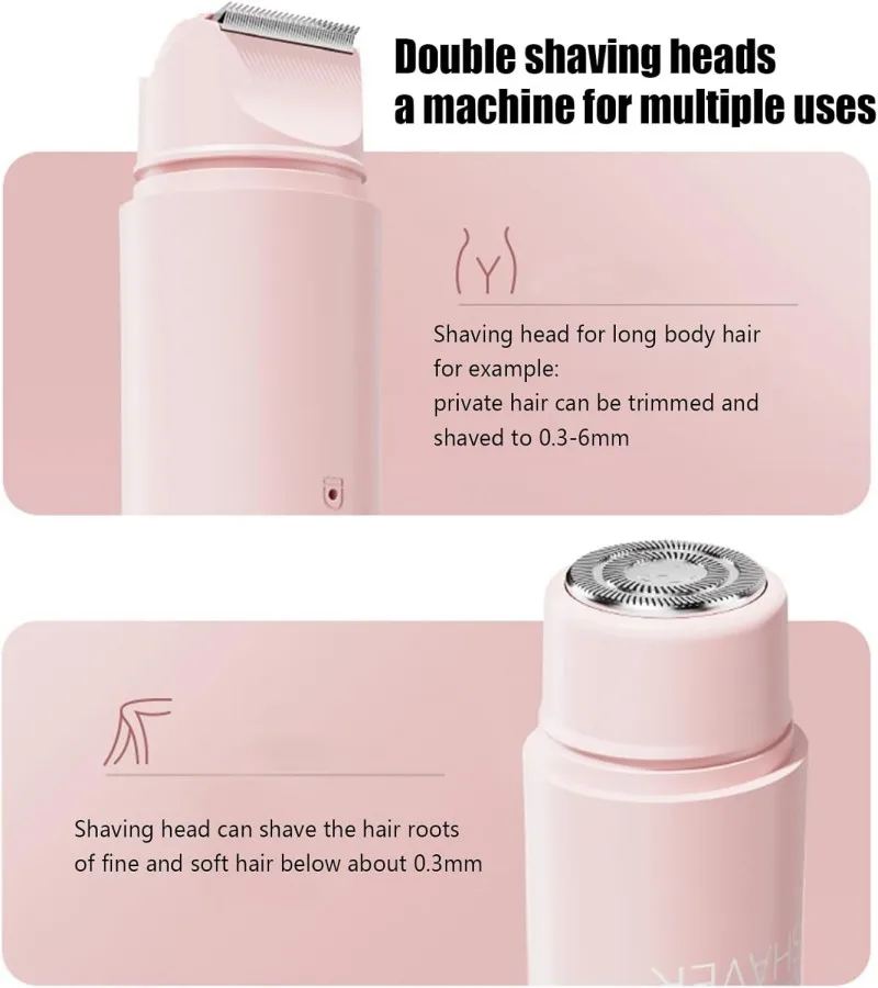2-in-1 Wireless Rechargeable Electric Shaver, Suitable for Women - Dual Head Bikini Trimmer, Suitable for Both Dry and Wet Use
