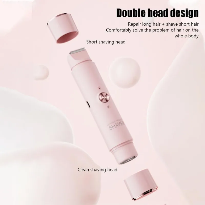 2-in-1 Wireless Rechargeable Electric Shaver, Suitable for Women - Dual Head Bikini Trimmer, Suitable for Both Dry and Wet Use