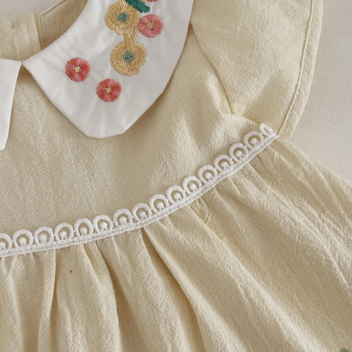 Summer New Girls Infant Floral Embroidery Dress Breathable Baby Princess Dress 0-3 Years Cute Short Sleeve Dress