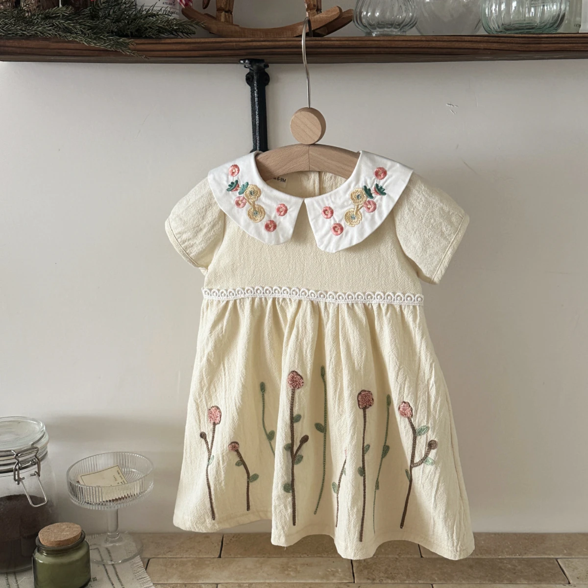 Summer New Girls Infant Floral Embroidery Dress Breathable Baby Princess Dress 0-3 Years Cute Short Sleeve Dress