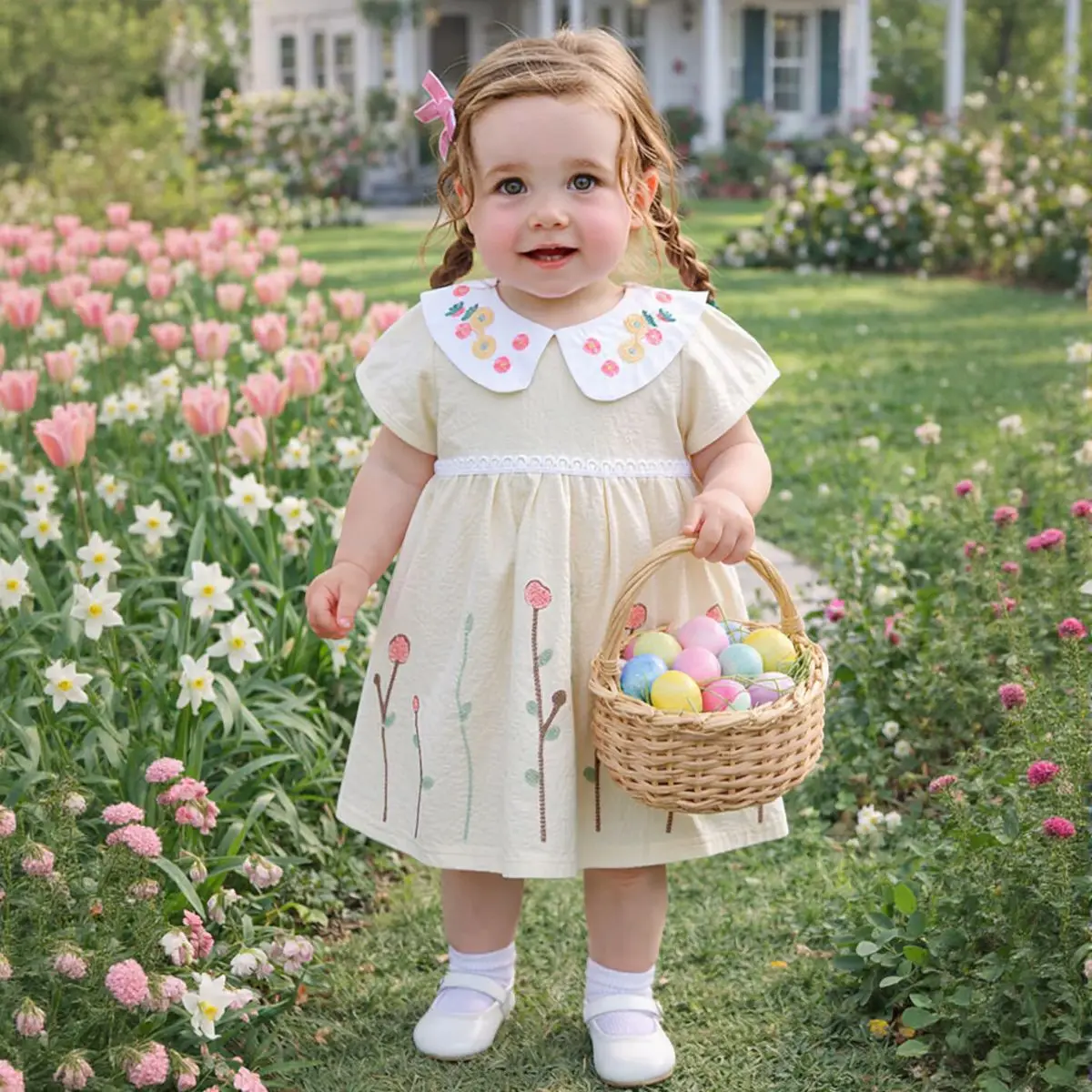 Summer New Girls Infant Floral Embroidery Dress Breathable Baby Princess Dress 0-3 Years Cute Short Sleeve Dress