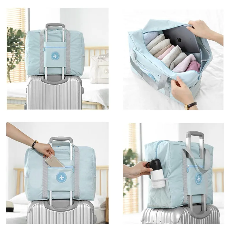 Fashion Solid Color Foldable Travel Duffel Bag Large Capacity Waterproof Oxford Cloth Luggage Storage for Sports And Travel