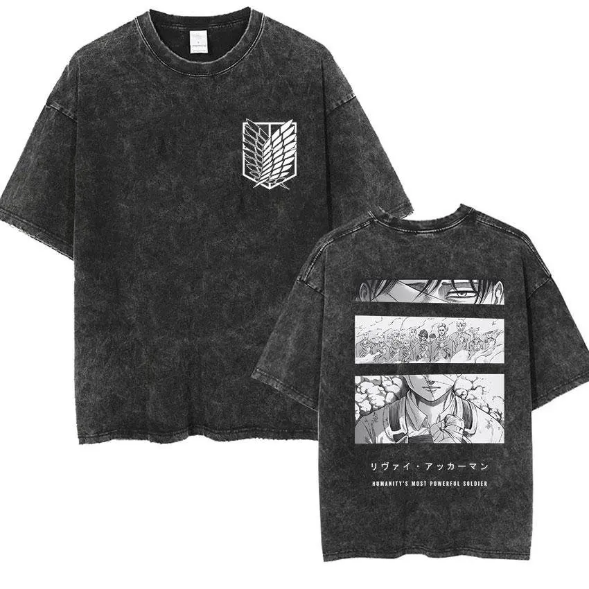 2026 Attack on Titan Anime Printed T-shirt Men's and Women's Washed T-shirt High Quality Vintage Cotton T-shirt Harajuku Y2K Top