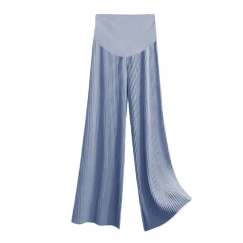 Summer Ice Silk Maternity Wide Leg Pants Loose Pleated Nine Points Thin Cool Comfortable for Pregnant Women