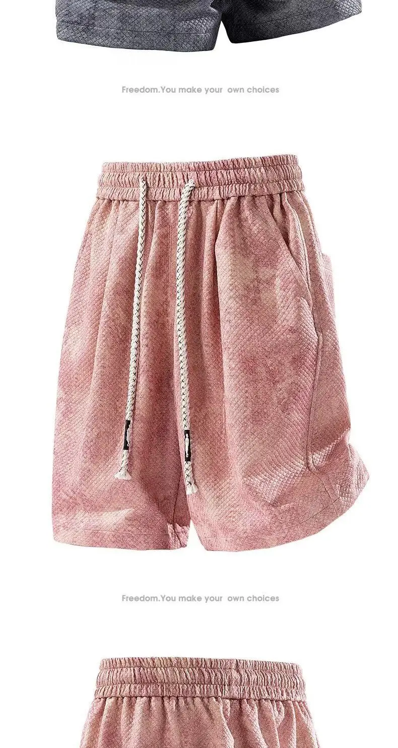 Men's Tie-dye Jacquard Shorts Streetwear Wide-leg Casual Drawstring Five-point Pants American Type Sport Oversize Couple Shorts