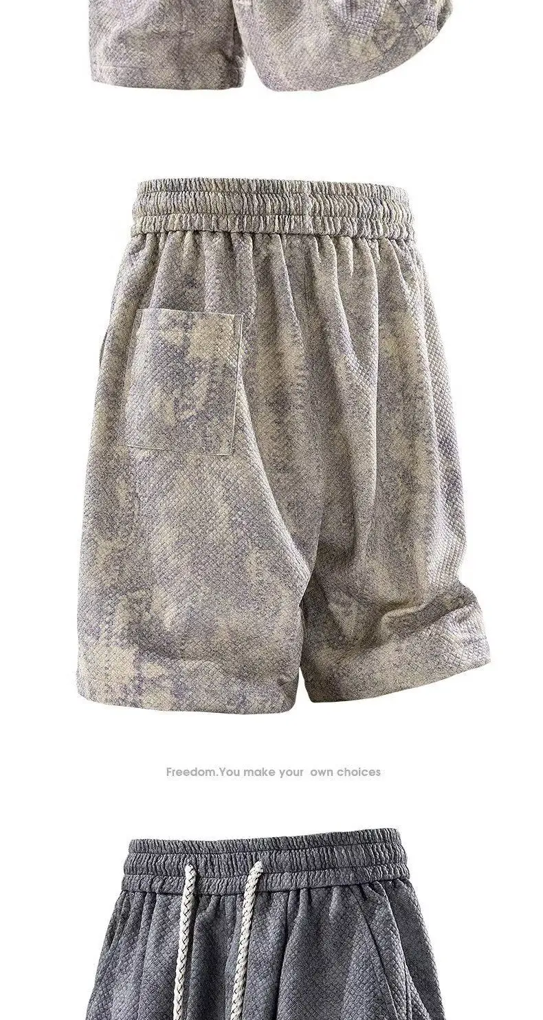 Men's Tie-dye Jacquard Shorts Streetwear Wide-leg Casual Drawstring Five-point Pants American Type Sport Oversize Couple Shorts
