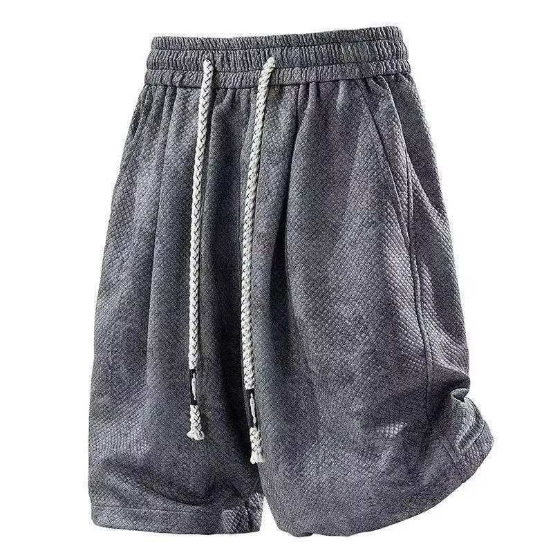 Men's Tie-dye Jacquard Shorts Streetwear Wide-leg Casual Drawstring Five-point Pants American Type Sport Oversize Couple Shorts