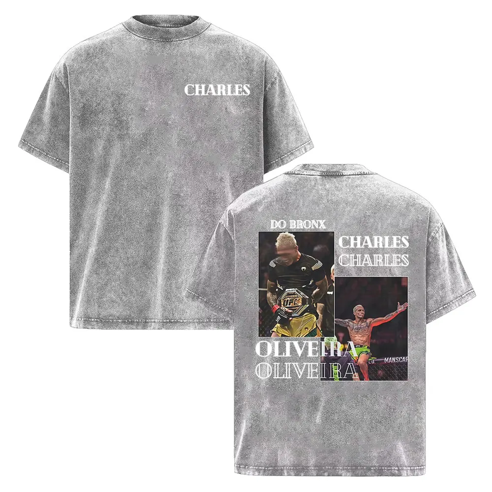 Charles Oliveira Do Bronx Vintage Washed T Shirt Men Women Harajuku Classic Oversized T Shirts High Quality Cozy Cotton T-shirts
