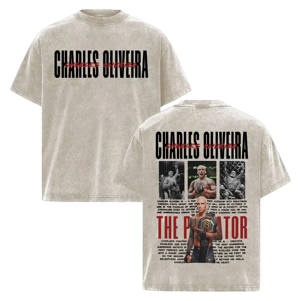 Charles Oliveira Do Bronx Vintage Washed T Shirt Men Women Harajuku Classic Oversized T Shirts High Quality Cozy Cotton T-shirts