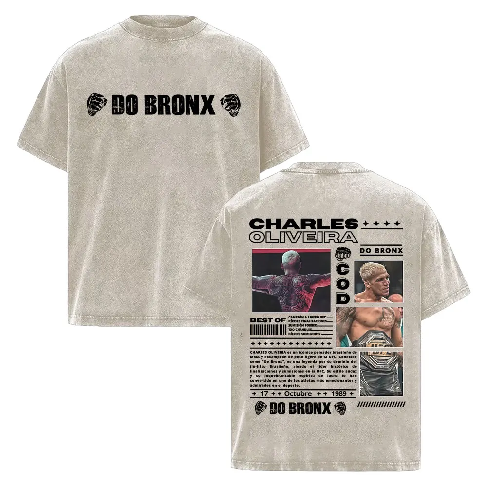 Charles Oliveira Do Bronx Vintage Washed T Shirt Men Women Harajuku Classic Oversized T Shirts High Quality Cozy Cotton T-shirts
