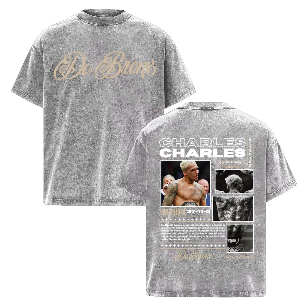Charles Oliveira Do Bronx Vintage Washed T Shirt Men Women Harajuku Classic Oversized T Shirts High Quality Cozy Cotton T-shirts