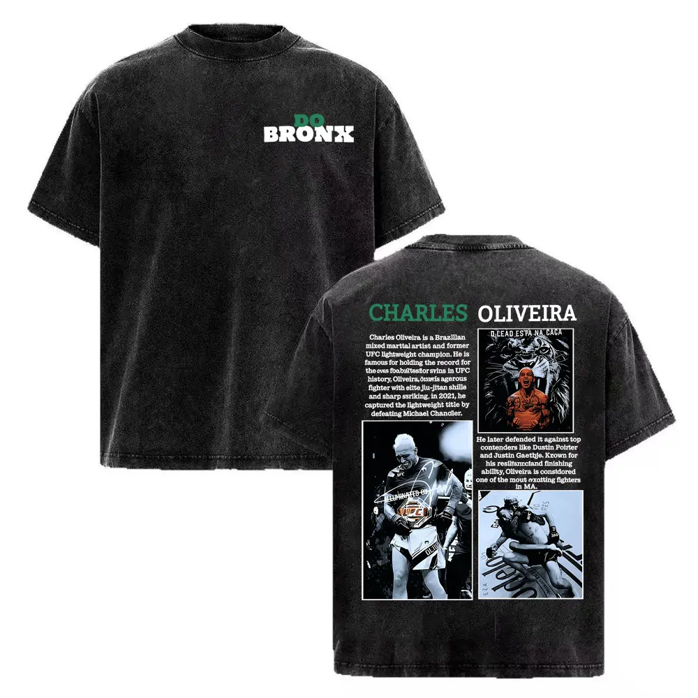 Charles Oliveira Do Bronx Vintage Washed T Shirt Men Women Harajuku Classic Oversized T Shirts High Quality Cozy Cotton T-shirts