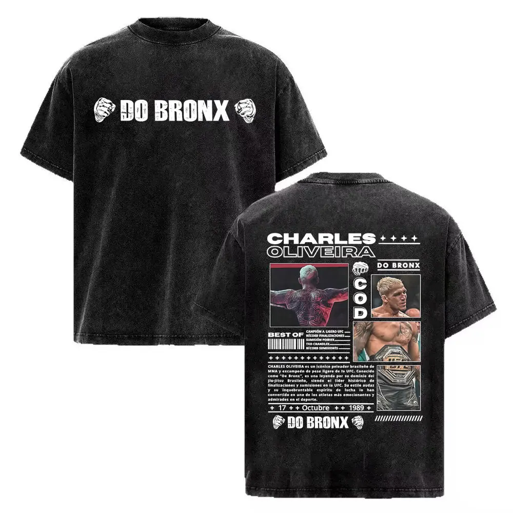 Charles Oliveira Do Bronx Vintage Washed T Shirt Men Women Harajuku Classic Oversized T Shirts High Quality Cozy Cotton T-shirts