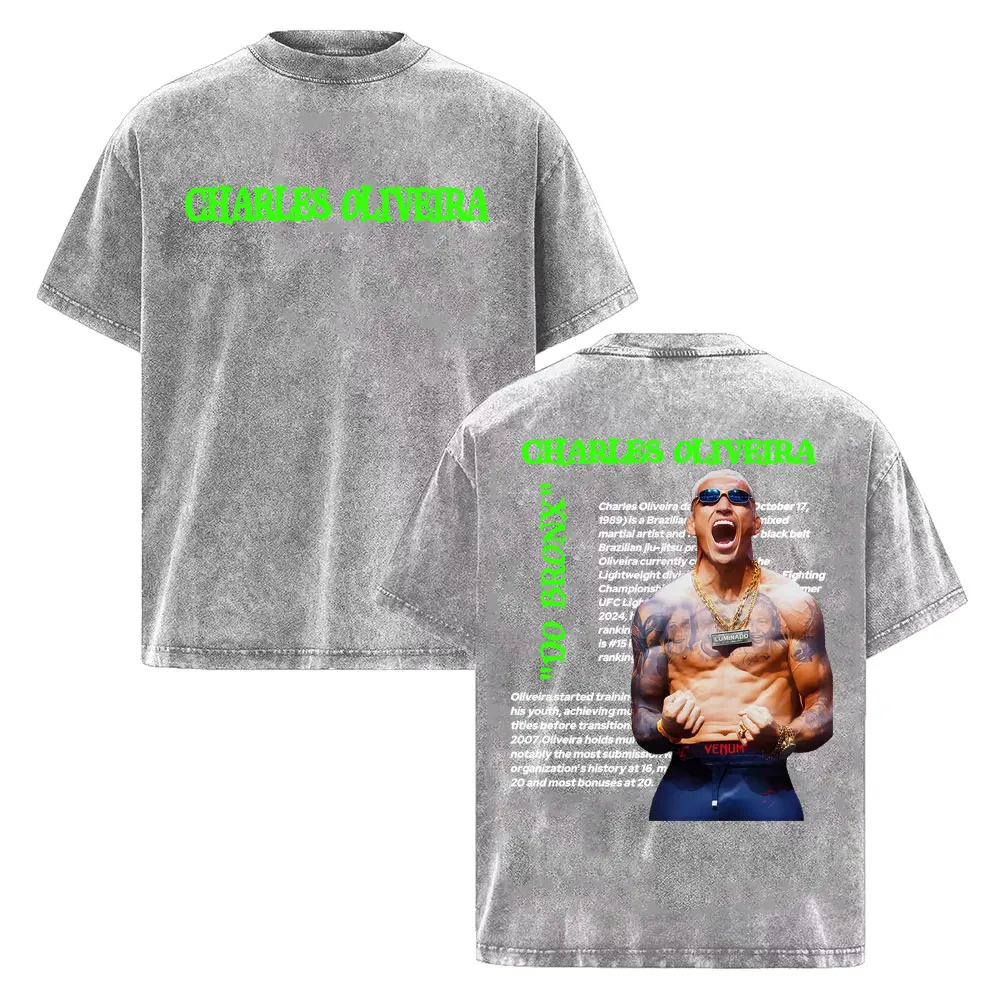 Charles Oliveira Do Bronx Vintage Washed T Shirt Men Women Harajuku Classic Oversized T Shirts High Quality Cozy Cotton T-shirts