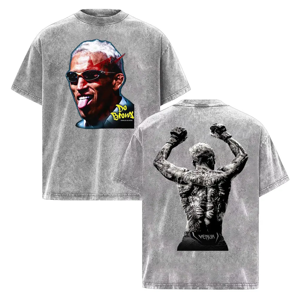 Charles Oliveira Do Bronx Vintage Washed T Shirt Men Women Harajuku Classic Oversized T Shirts High Quality Cozy Cotton T-shirts