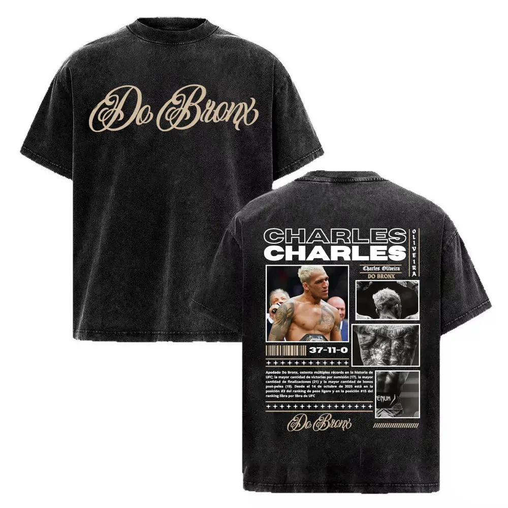 Charles Oliveira Do Bronx Vintage Washed T Shirt Men Women Harajuku Classic Oversized T Shirts High Quality Cozy Cotton T-shirts
