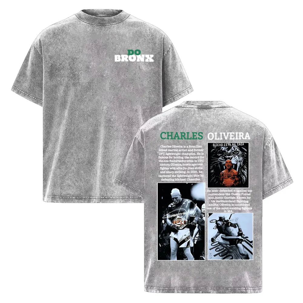 Charles Oliveira Do Bronx Vintage Washed T Shirt Men Women Harajuku Classic Oversized T Shirts High Quality Cozy Cotton T-shirts