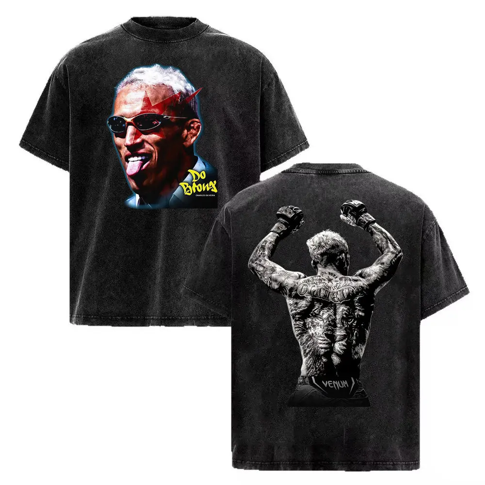 Charles Oliveira Do Bronx Vintage Washed T Shirt Men Women Harajuku Classic Oversized T Shirts High Quality Cozy Cotton T-shirts