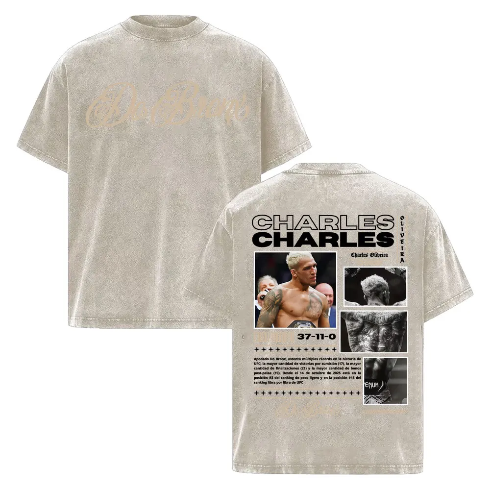 Charles Oliveira Do Bronx Vintage Washed T Shirt Men Women Harajuku Classic Oversized T Shirts High Quality Cozy Cotton T-shirts