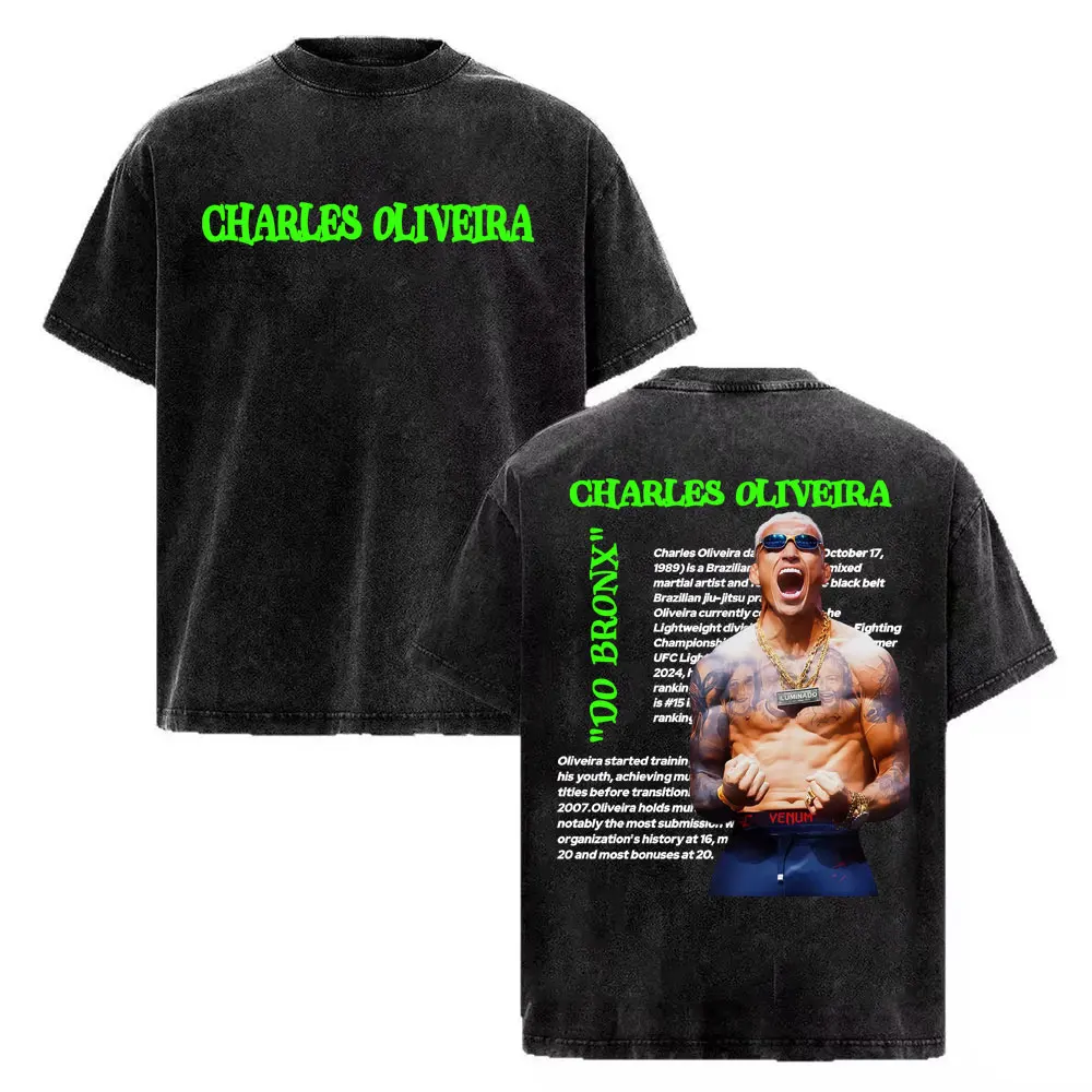 Charles Oliveira Do Bronx Vintage Washed T Shirt Men Women Harajuku Classic Oversized T Shirts High Quality Cozy Cotton T-shirts