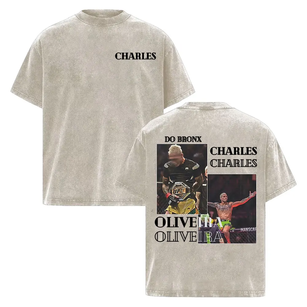 Charles Oliveira Do Bronx Vintage Washed T Shirt Men Women Harajuku Classic Oversized T Shirts High Quality Cozy Cotton T-shirts
