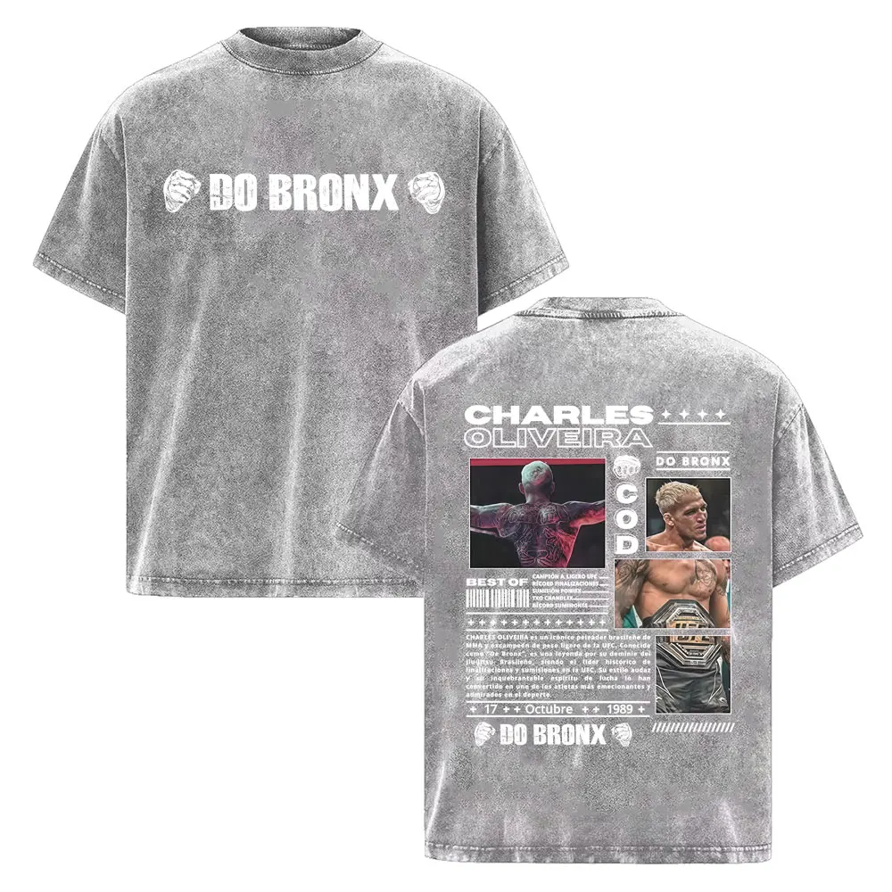 Charles Oliveira Do Bronx Vintage Washed T Shirt Men Women Harajuku Classic Oversized T Shirts High Quality Cozy Cotton T-shirts