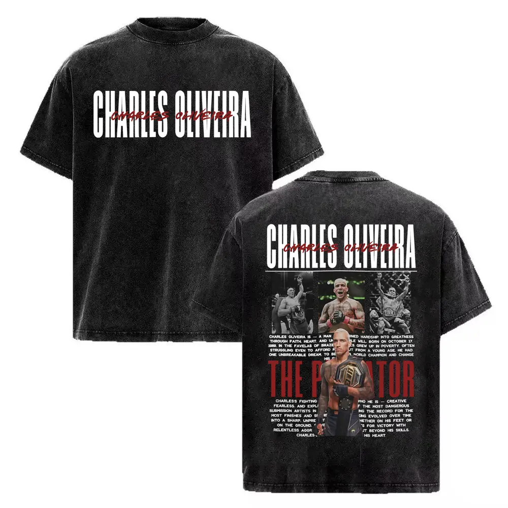 Charles Oliveira Do Bronx Vintage Washed T Shirt Men Women Harajuku Classic Oversized T Shirts High Quality Cozy Cotton T-shirts