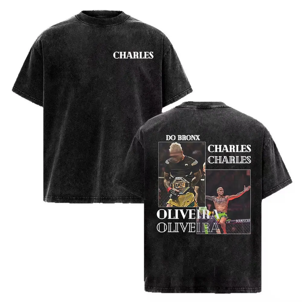 Charles Oliveira Do Bronx Vintage Washed T Shirt Men Women Harajuku Classic Oversized T Shirts High Quality Cozy Cotton T-shirts