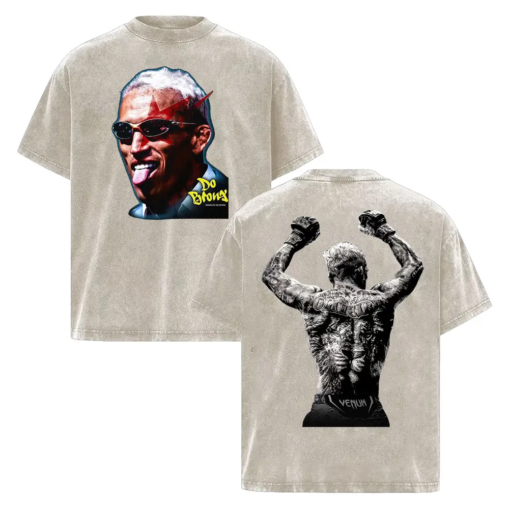 Charles Oliveira Do Bronx Vintage Washed T Shirt Men Women Harajuku Classic Oversized T Shirts High Quality Cozy Cotton T-shirts