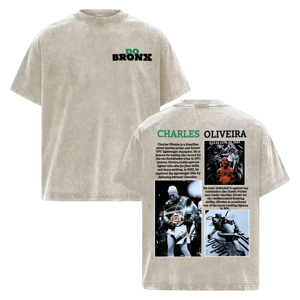 Charles Oliveira Do Bronx Vintage Washed T Shirt Men Women Harajuku Classic Oversized T Shirts High Quality Cozy Cotton T-shirts