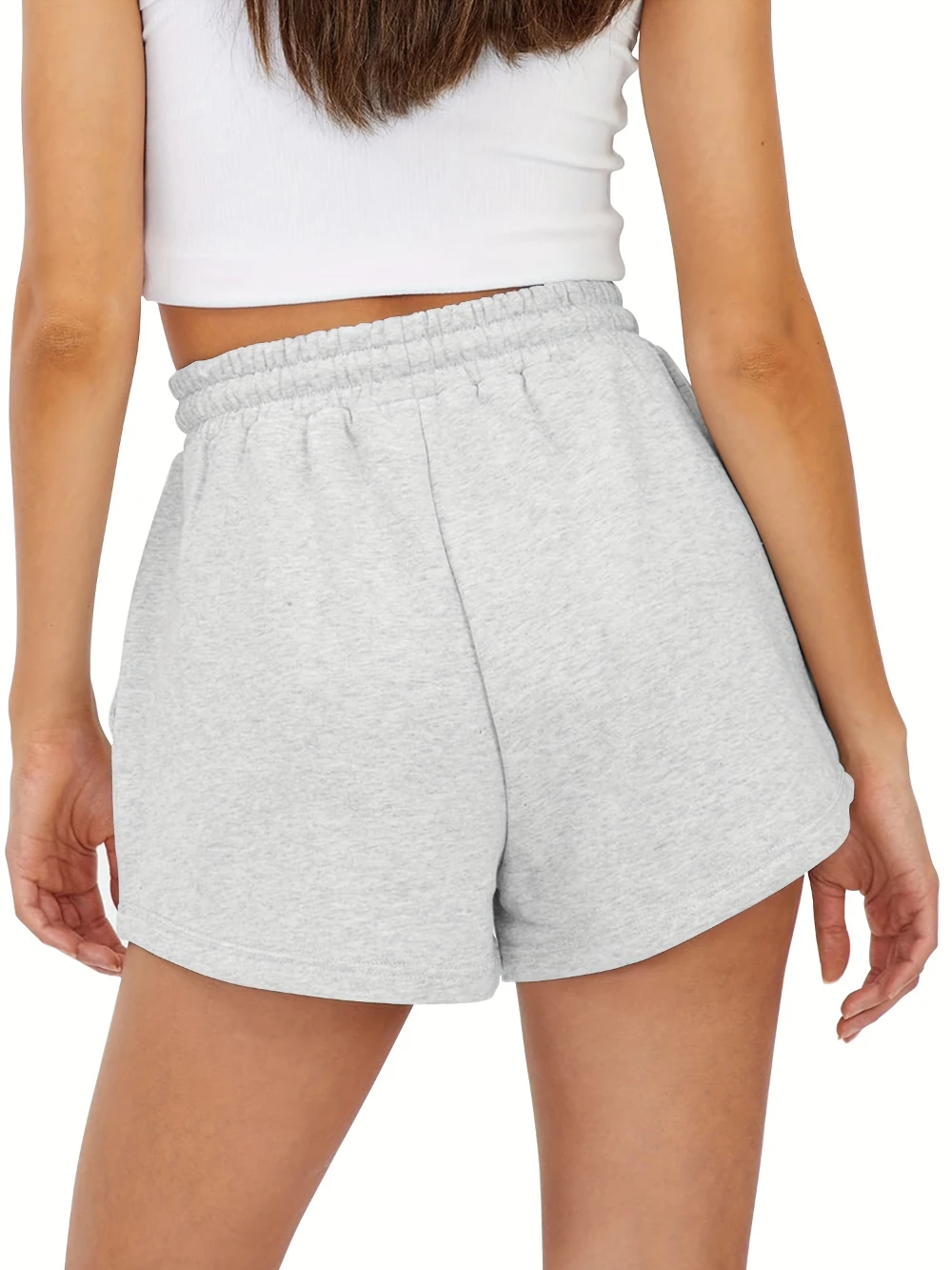 Women'S Summer Casual Drawstring Shorts with Side Pockets Light Gray Solid Color Elastic Waistband Comfortable