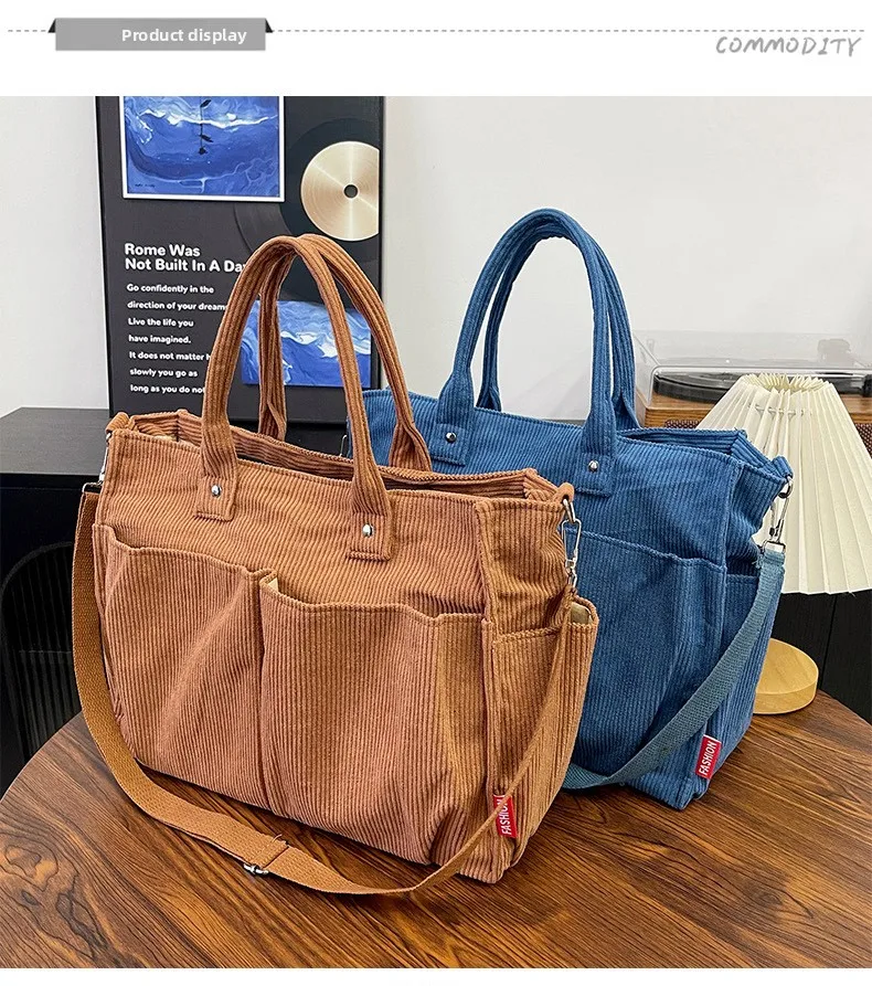 Warm Corduroy Tote Bag, Spacious Handbag Shopping Bag, Stylish & Practical Shoulder Bag, Casual Minimalist Single Crossbody Bag
