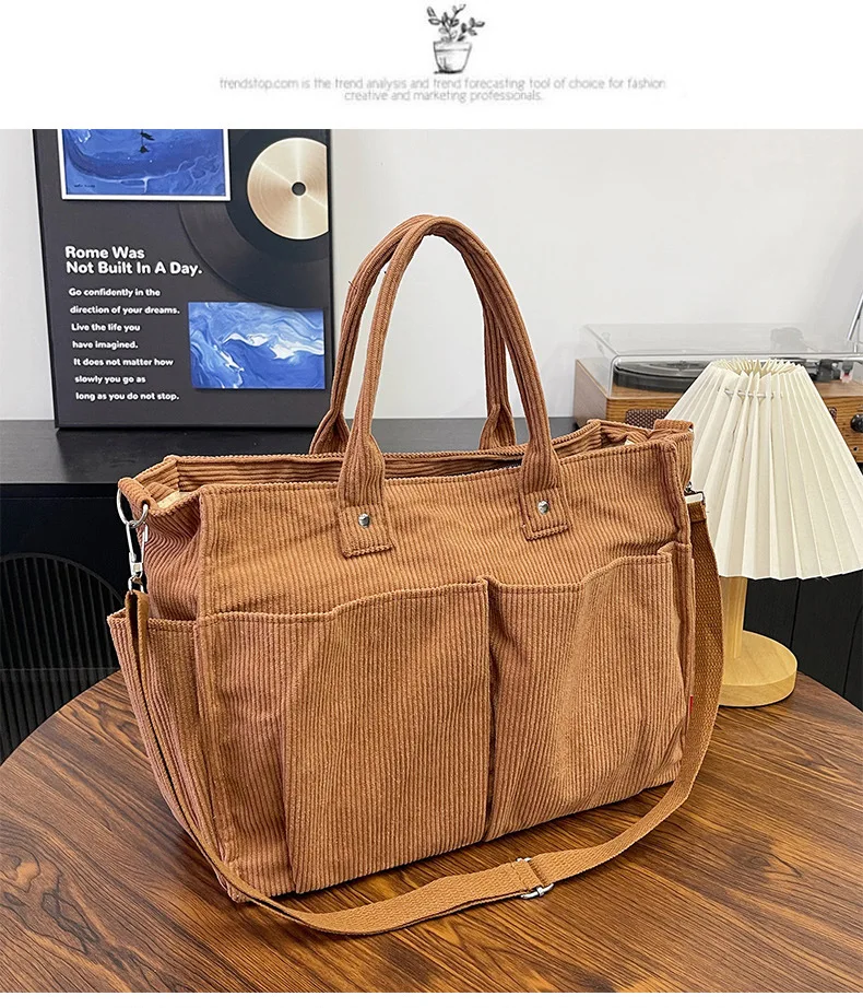 Warm Corduroy Tote Bag, Spacious Handbag Shopping Bag, Stylish & Practical Shoulder Bag, Casual Minimalist Single Crossbody Bag