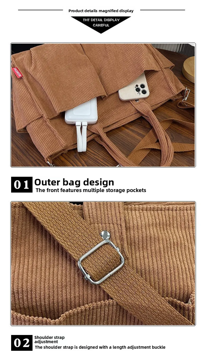 Warm Corduroy Tote Bag, Spacious Handbag Shopping Bag, Stylish & Practical Shoulder Bag, Casual Minimalist Single Crossbody Bag