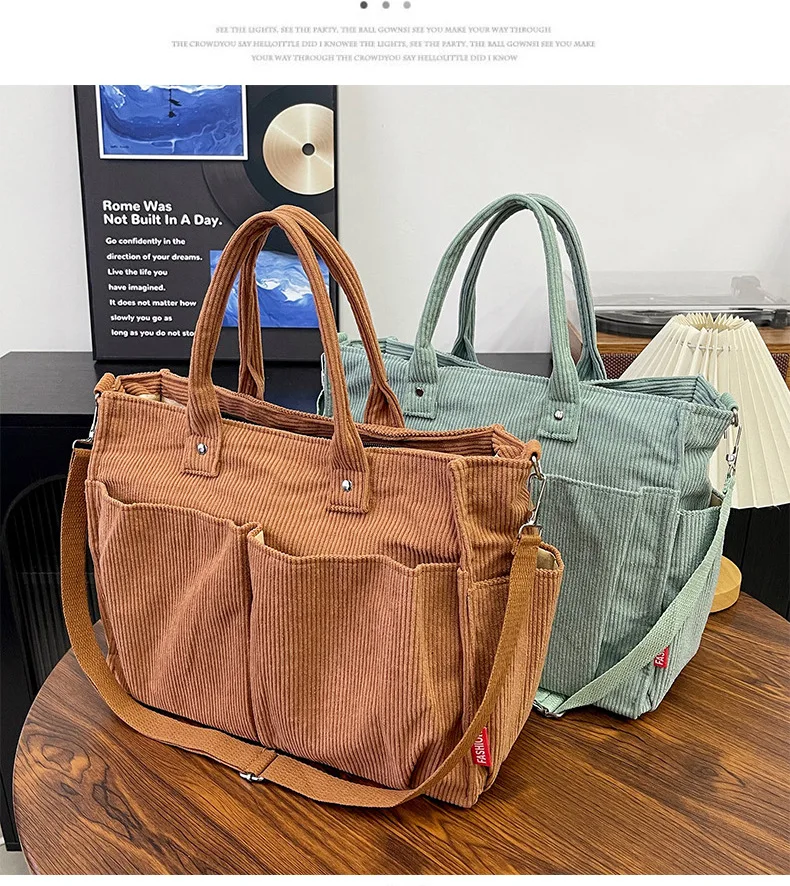 Warm Corduroy Tote Bag, Spacious Handbag Shopping Bag, Stylish & Practical Shoulder Bag, Casual Minimalist Single Crossbody Bag