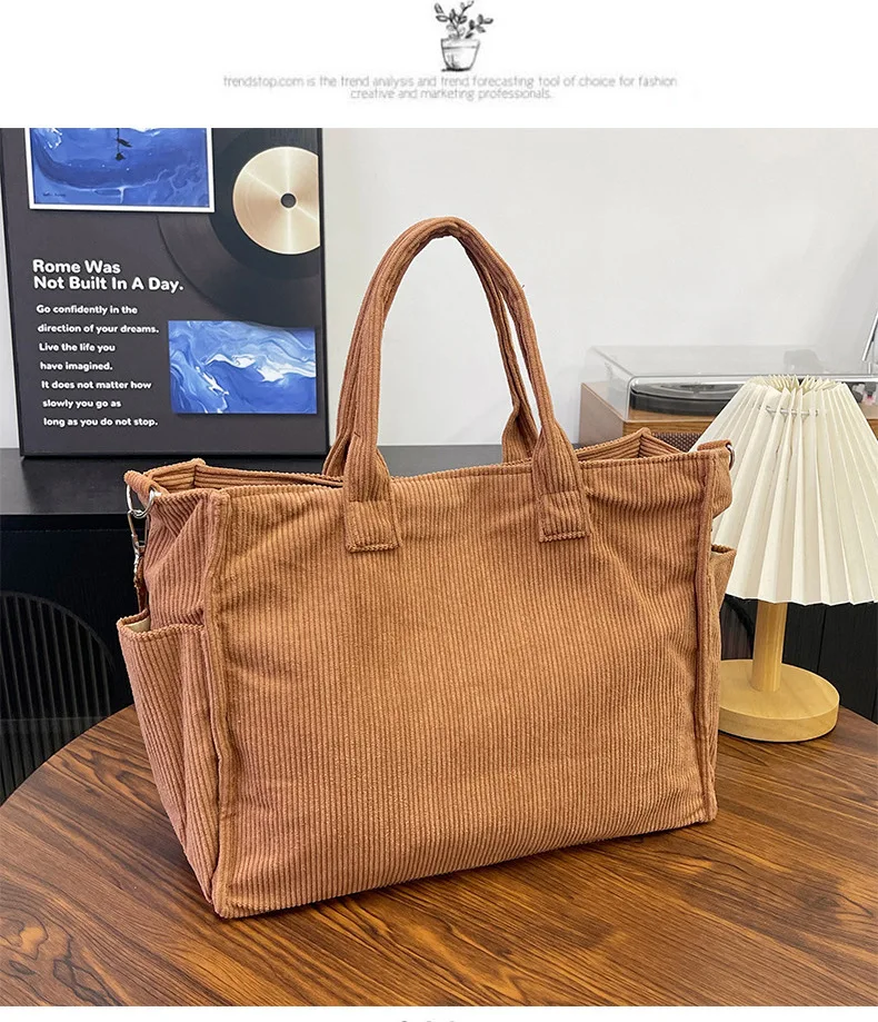 Warm Corduroy Tote Bag, Spacious Handbag Shopping Bag, Stylish & Practical Shoulder Bag, Casual Minimalist Single Crossbody Bag
