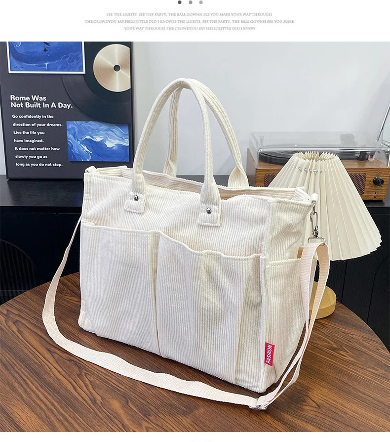 Warm Corduroy Tote Bag, Spacious Handbag Shopping Bag, Stylish & Practical Shoulder Bag, Casual Minimalist Single Crossbody Bag