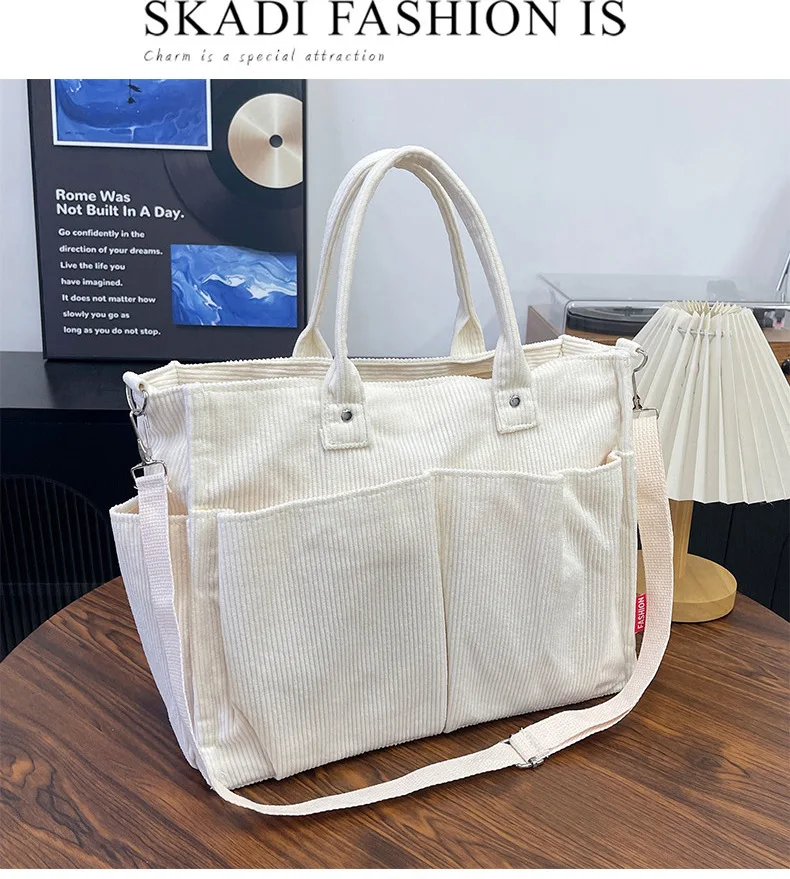 Warm Corduroy Tote Bag, Spacious Handbag Shopping Bag, Stylish & Practical Shoulder Bag, Casual Minimalist Single Crossbody Bag