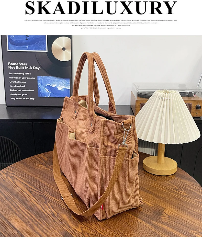 Warm Corduroy Tote Bag, Spacious Handbag Shopping Bag, Stylish & Practical Shoulder Bag, Casual Minimalist Single Crossbody Bag