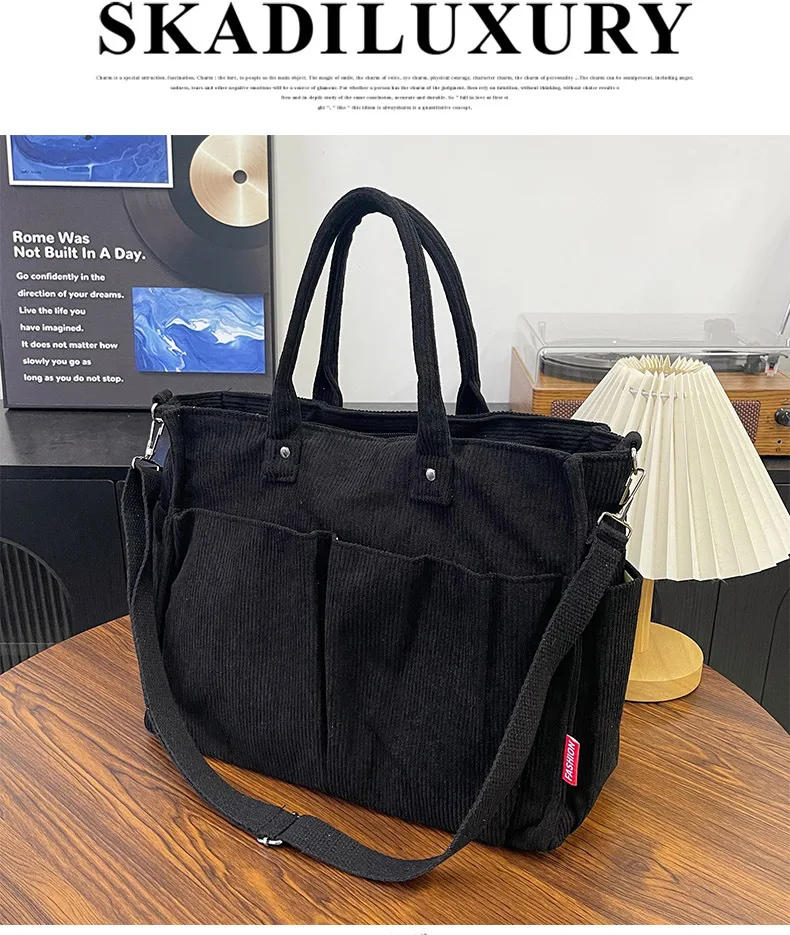 Warm Corduroy Tote Bag, Spacious Handbag Shopping Bag, Stylish & Practical Shoulder Bag, Casual Minimalist Single Crossbody Bag