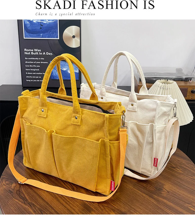 Warm Corduroy Tote Bag, Spacious Handbag Shopping Bag, Stylish & Practical Shoulder Bag, Casual Minimalist Single Crossbody Bag