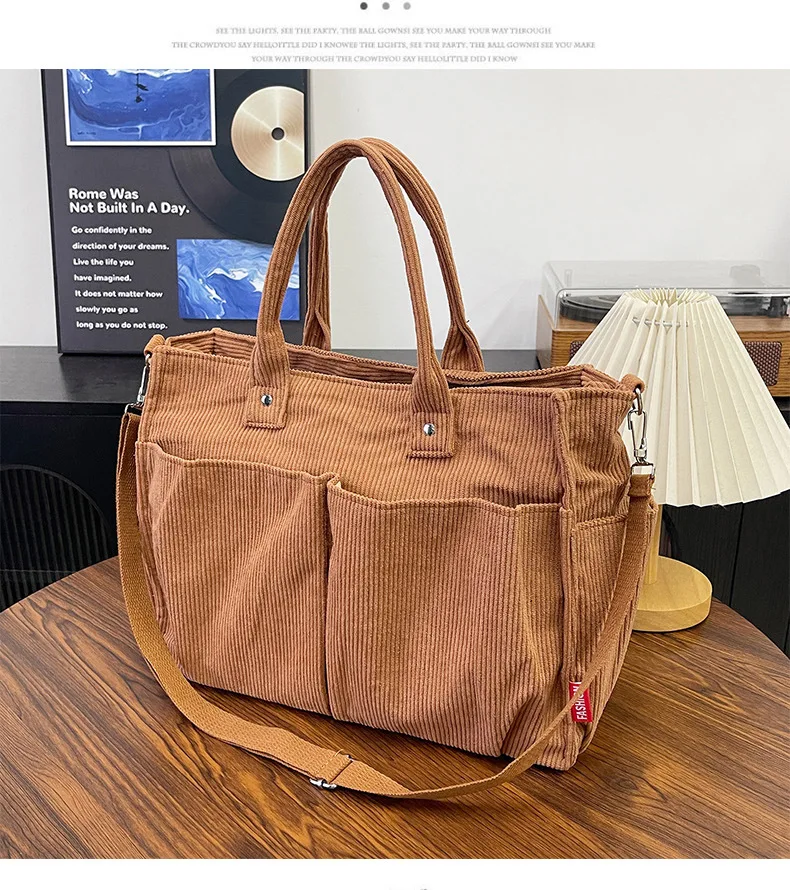 Warm Corduroy Tote Bag, Spacious Handbag Shopping Bag, Stylish & Practical Shoulder Bag, Casual Minimalist Single Crossbody Bag