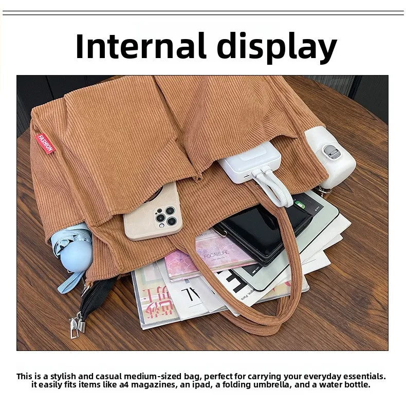 Warm Corduroy Tote Bag, Spacious Handbag Shopping Bag, Stylish & Practical Shoulder Bag, Casual Minimalist Single Crossbody Bag